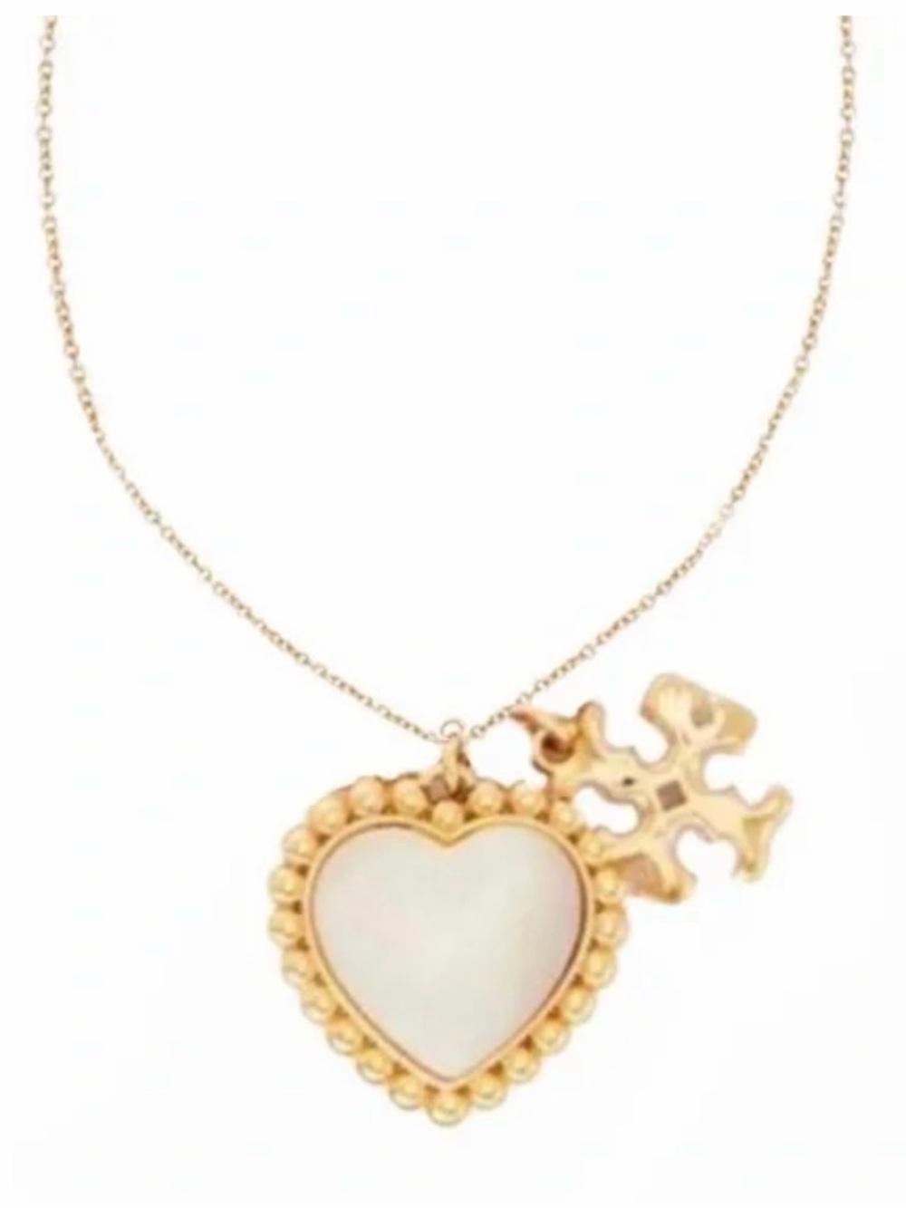 Tory Burch Gold Heart & Kira-t Pendant Necklace with Mother-of-Pearl